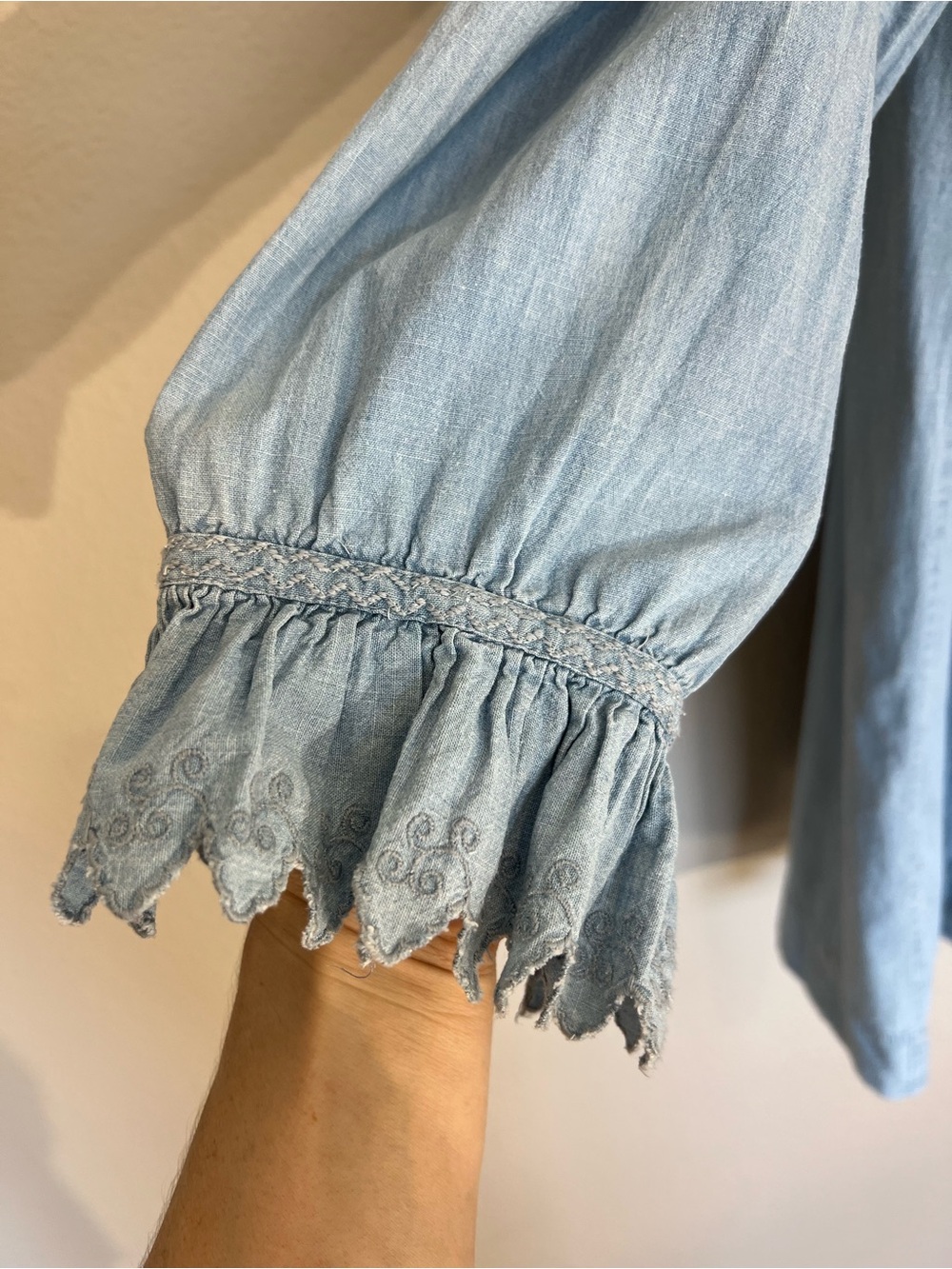 Doen Wing mini shirt dress in Parisian Chambray blue cottage core romantic M - Picture 9 of 16